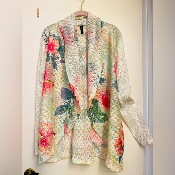 Bright Spring/Floral Lace Open Front Cardigan, XL - Picture 2 of 7